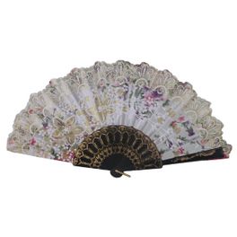 blancho bedding Foldable Raw Silk Printing Folding Fan 3807BLK-GOLDRUSH-FLOWER-WHITE-2PC