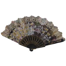 blancho bedding Foldable Raw Silk Printing Folding Fan 3807BLK-GOLDRUSH-FLOWER-BROWN-2PC