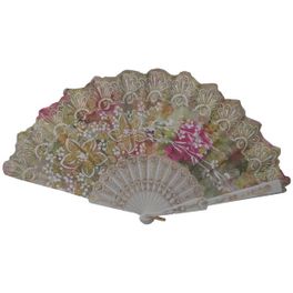 blancho bedding Foldable Raw Silk Printing Folding Fan 3807W-GOLDRUSH-FLOWER-GREEN-2PC