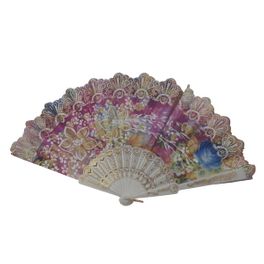 blancho bedding Foldable Raw Silk Printing Folding Fan 3807W-GOLDRUSH-FLOWER-PINK-2PC