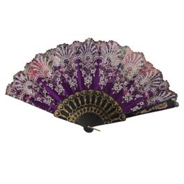 blancho bedding Foldable Raw Silk Printing Folding Fan 3812BLK-DAISY-SATIN-PURPLE-2PC