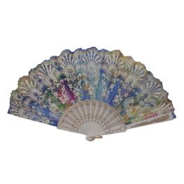 blancho bedding Foldable Raw Silk Printing Folding Fan 3812W-DAISY-SATIN-BLUE-2PC