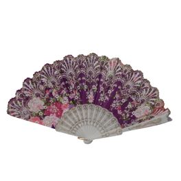 blancho bedding Foldable Raw Silk Printing Folding Fan 3812W-DAISY-SATIN-PURPLE-2PC