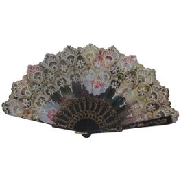 blancho bedding Foldable Raw Silk Printing Folding Fan 44BLK-SWIRLY-MULTI-2PC