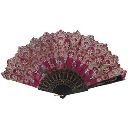 blancho bedding Foldable Raw Silk Printing Folding Fan 44BLK-SWIRLY-PINK-2PC