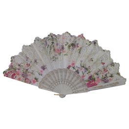 blancho bedding Foldable Raw Silk Printing Folding Fan 44W-SWIRLY-WHITE-2PC