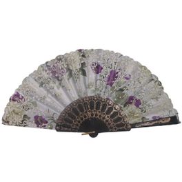 blancho bedding Foldable Raw Silk Printing Folding Fan 573BLK-SATIN-LOTUS-PURPLE-2PC
