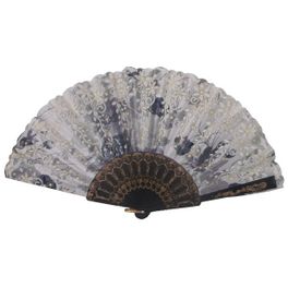 blancho bedding Foldable Raw Silk Printing Folding Fan 573BLK-SATIN-LOTUS-GREY-2PC