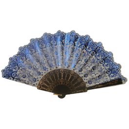 blancho bedding Foldable Raw Silk Printing Folding Fan 60BLK-LA-METALIC-BLUE-2PC