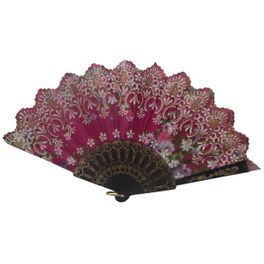 blancho bedding Foldable Raw Silk Printing Folding Fan 774BLK-ROSE-PINK-2PC