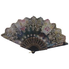 blancho bedding Foldable Raw Silk Printing Folding Fan 774BLK-ROSE-MULTI-2PC
