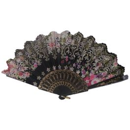 blancho bedding Foldable Raw Silk Printing Folding Fan 774BLK-ROSE-BLACK-2PC