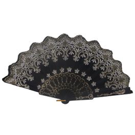 blancho bedding Foldable Raw Silk Printing Folding Fan 774BLK-ROSE-GOLD-2PC