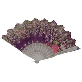 blancho bedding Foldable Raw Silk Printing Folding Fan 774W-ROSE-PURPLE-2PC