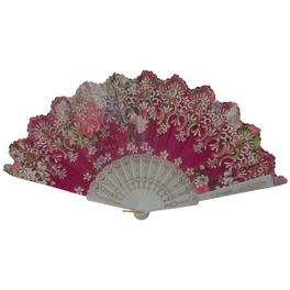 blancho bedding Foldable Raw Silk Printing Folding Fan 774W-ROSE-PINK-2PC