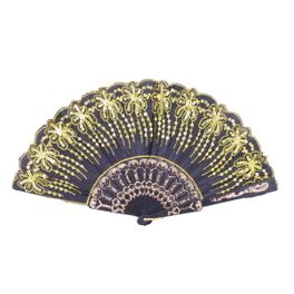 blancho bedding Foldable Raw Silk Printing Folding Fan FS004-1-FIREWORKS-YELLOW-2PC
