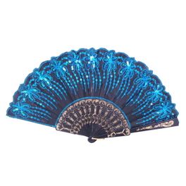blancho bedding Foldable Raw Silk Printing Folding Fan FS004-1-FIREWORKS-BLUE-2PC