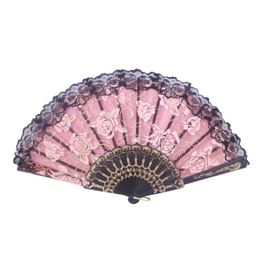 blancho bedding Foldable Raw Silk Printing Folding Fan FS008-ROSE-GOLD-GLITTER-BURGANDY-2PC