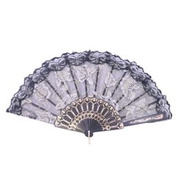 blancho bedding Foldable Raw Silk Printing Folding Fan FS008-ROSE-GOLD-GLITTER-BLACK-2PC