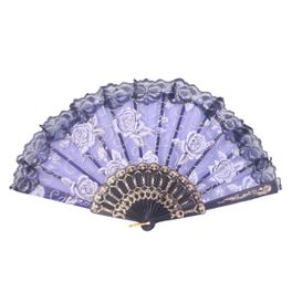 blancho bedding Foldable Raw Silk Printing Folding Fan FS008-ROSE-GOLD-GLITTER-BLUE-2PC