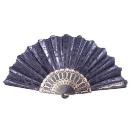 blancho bedding Foldable Raw Silk Printing Folding Fan FS027-METALIC-BLACK-2PC