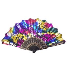 blancho bedding Foldable Raw Silk Printing Folding Fan FS027-METALIC-MULTI-2PC