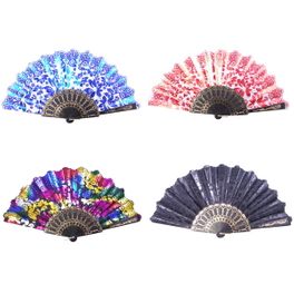 blancho bedding Foldable Raw Silk Printing Folding Fan FS027-METALIC-MIXED-8PC
