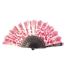 blancho bedding Foldable Raw Silk Printing Folding Fan FS027-METALIC-RED-2PC