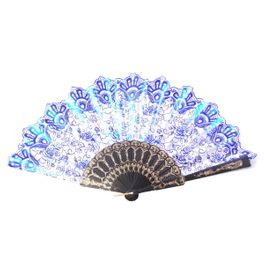 blancho bedding Foldable Raw Silk Printing Folding Fan FS028-METALIC-BLUE-2PC