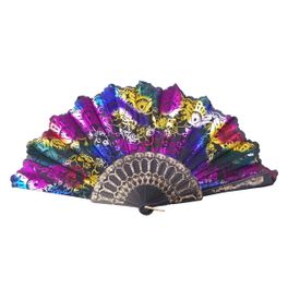 blancho bedding Foldable Raw Silk Printing Folding Fan FS028-METALIC-MULTI-2PC