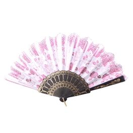 blancho bedding Foldable Raw Silk Printing Folding Fan FS029-METALIC-PINK-2PC
