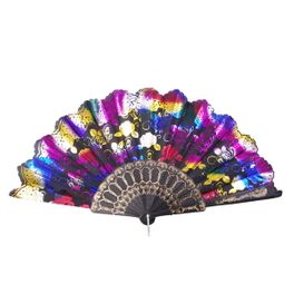 blancho bedding Foldable Raw Silk Printing Folding Fan FS029-METALIC-MULTI-2PC
