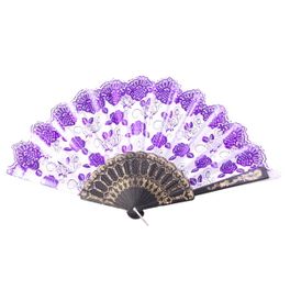 blancho bedding Foldable Raw Silk Printing Folding Fan FS029-METALIC-PURPLE-2PC