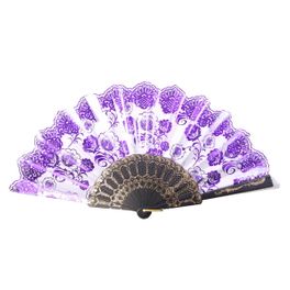blancho bedding Foldable Raw Silk Printing Folding Fan FS030-METALIC-PURPLE-2PC