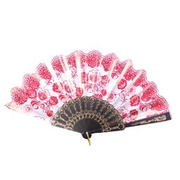 blancho bedding Foldable Raw Silk Printing Folding Fan FS030-METALIC-RED-2PC