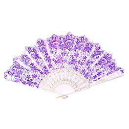 blancho bedding Foldable Raw Silk Printing Folding Fan FS031-METALIC-PURPLE-2PC