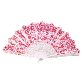 blancho bedding Foldable Raw Silk Printing Folding Fan FS031-METALIC-RED-2PC