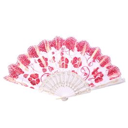 blancho bedding Foldable Raw Silk Printing Folding Fan FS032-METALIC-RED-2PC