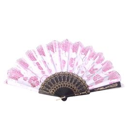 blancho bedding Foldable Raw Silk Printing Folding Fan FS032-METALIC-PINK-2PC