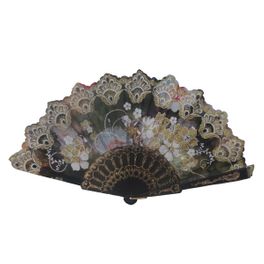 blancho bedding Foldable Raw Silk Printing Folding Fan FS1425BLK-OLIVE-2PC