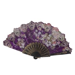 blancho bedding Foldable Raw Silk Printing Folding Fan FS1425BLK-SATIN-PURPLE-2PC