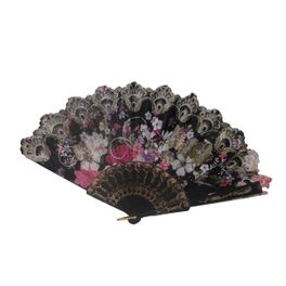 blancho bedding Foldable Raw Silk Printing Folding Fan FS1425BLK-SATIN-BLACK-2PC