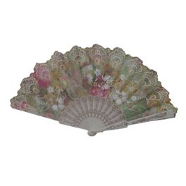 blancho bedding Foldable Raw Silk Printing Folding Fan FS1425W-GREEN-2PC