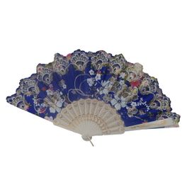 blancho bedding Foldable Raw Silk Printing Folding Fan FS1425W-SATIN-BLUE-2PC