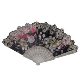 blancho bedding Foldable Raw Silk Printing Folding Fan FS1425W-SATIN-BLACK-2PC