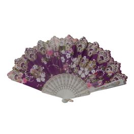 blancho bedding Foldable Raw Silk Printing Folding Fan FS1425W-SATIN-PURPLE-2PC