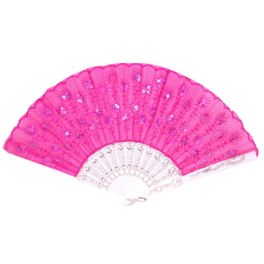 blancho bedding Foldable Raw Silk Printing Folding Fan LG-306-SEQUIN-HOT-PINK-2PC