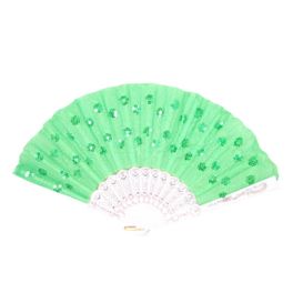 blancho bedding Foldable Raw Silk Printing Folding Fan LG-306-SEQUIN-LIME-GREEN-2PC