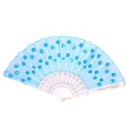 blancho bedding Foldable Raw Silk Printing Folding Fan LG-306-SEQUIN-LIGHT-BLUE-2PC