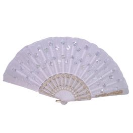 blancho bedding Foldable Raw Silk Printing Folding Fan LG-306-SEQUIN-WHITE-2PC